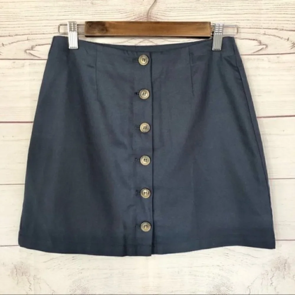 Forever 21 Navy Blue‎ A-Line Button Down Mini Skirt S